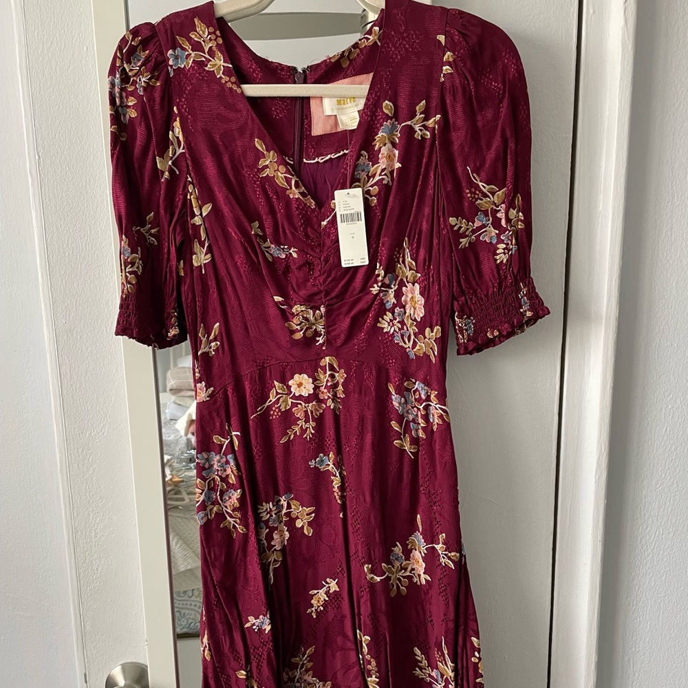 Floral wine knee length anthropology dress - size 0
